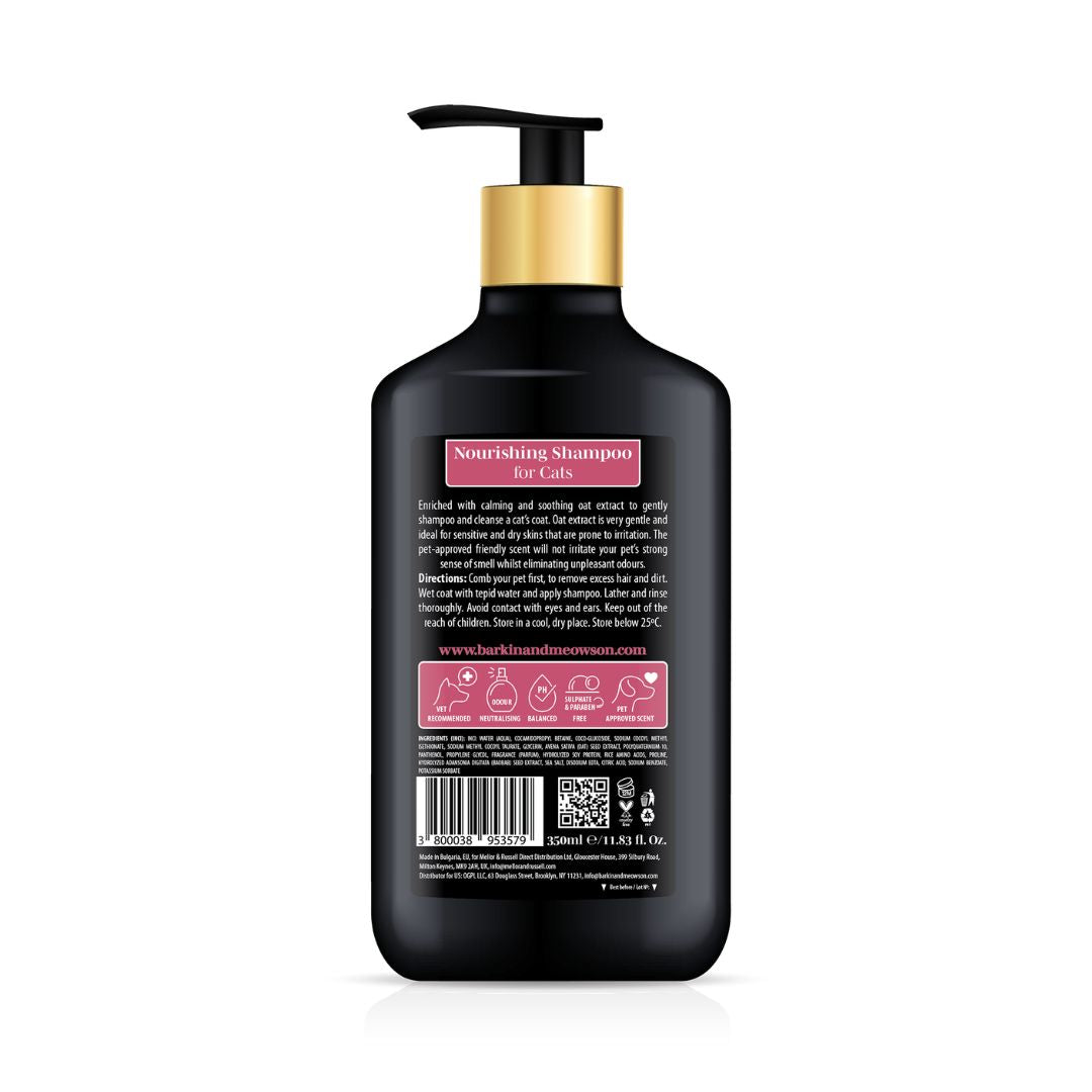 Black shampoo bottle with gold pump on a white background