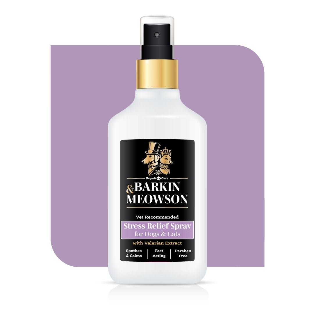 Barkin & Meowson stress relief spray bottle on a white background