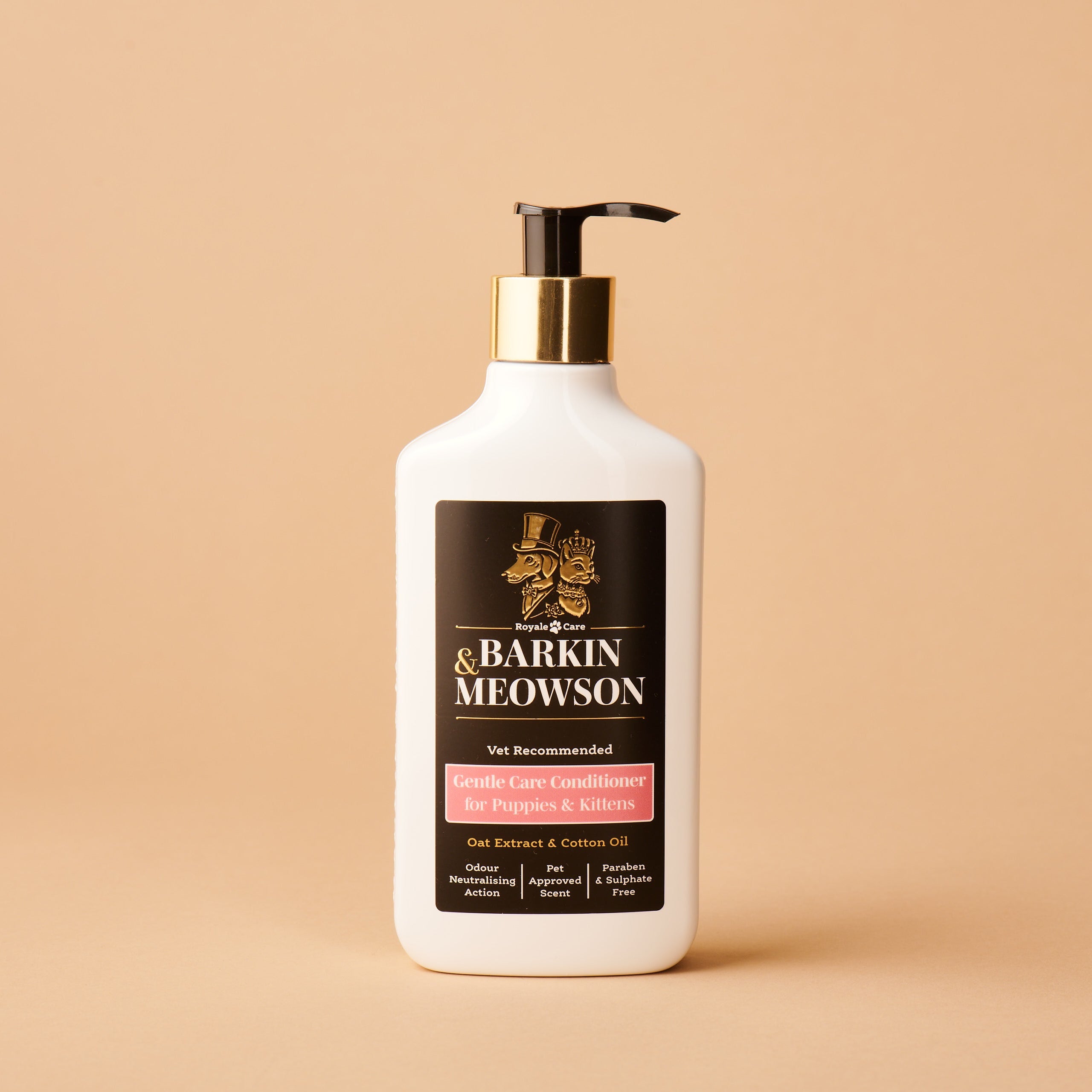 Barkin Meowson bottle on a beige background