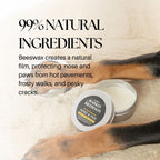 Barkin' Meowson nose and paw balm with a dog's paw and text about its natural ingredients.