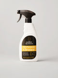 A white spray bottle of Barkin & Meowson All Purpose Cleaner with a black trigger sprayer and a black and yellow label, set against a neutral light gray background.